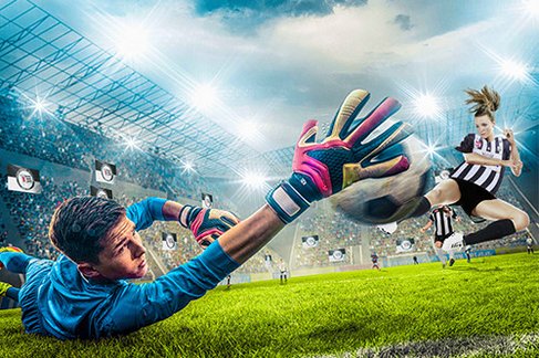 Motivationsprojekt Fußball - KickStart Fußball Illustration: Ein Torhüter versucht den Schuss vom gegnerischen Stürmer zu halten.